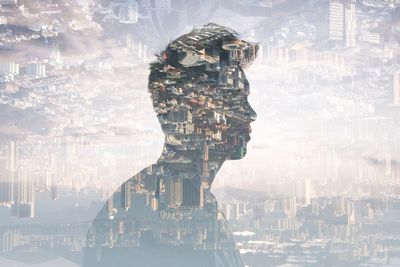Digital composite image of cityscape