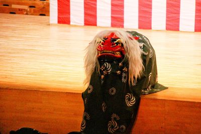 Close-up of mask on wood