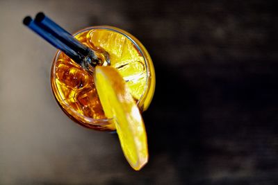 High angle view of drink on table