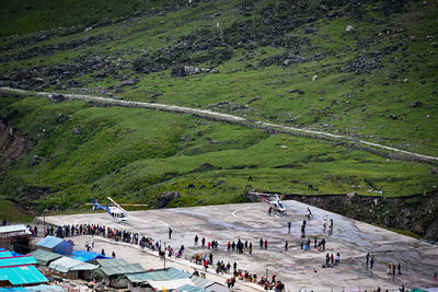 High angle view of a helipad on mountain