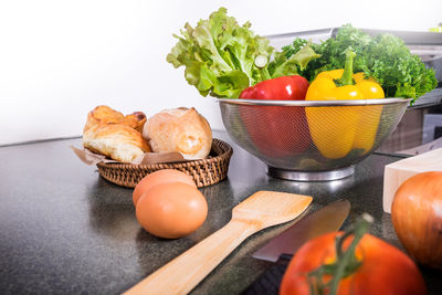 Close-up of vegetables in basket on table
