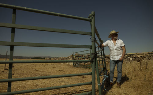 Adult man in cowboy hat in fields. castilla y leon, spain