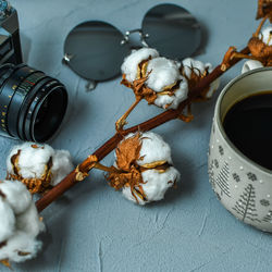 High angle view of coffee on table