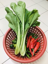 High angle view of vegetables in bowl on table