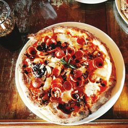 Close-up of pizza on table