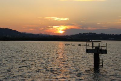 Scenic view of lake at sunset