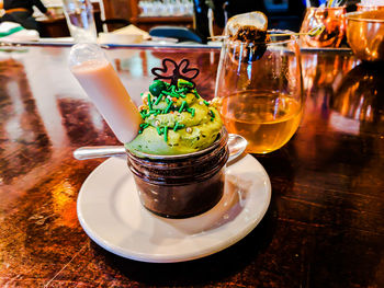 Close-up of ice cream in plate on table