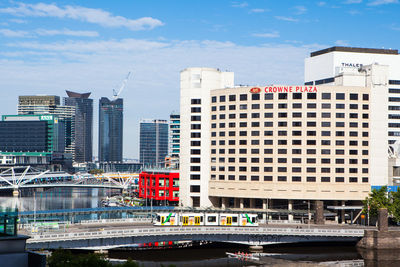 Modern buildings against sky in city