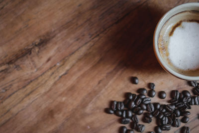 High angle view of coffee beans on table