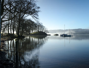 Scenic view of lake against clear sky