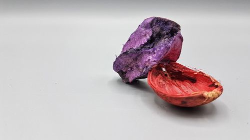 Close-up of strawberry against white background