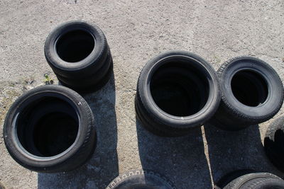 High angle view of tires