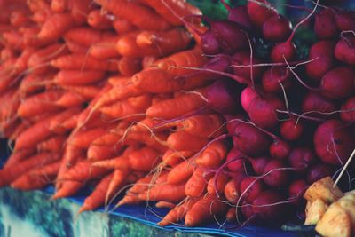 High angle view of vegetables for sale at market stall