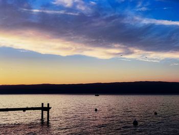 Scenic view of lake against sky during sunset