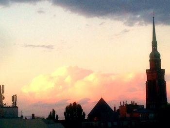 Silhouette of tower at sunset