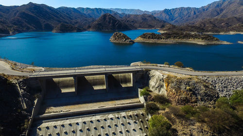 High angle view of dam on sea