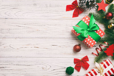 Directly above shot of christmas decorations on table