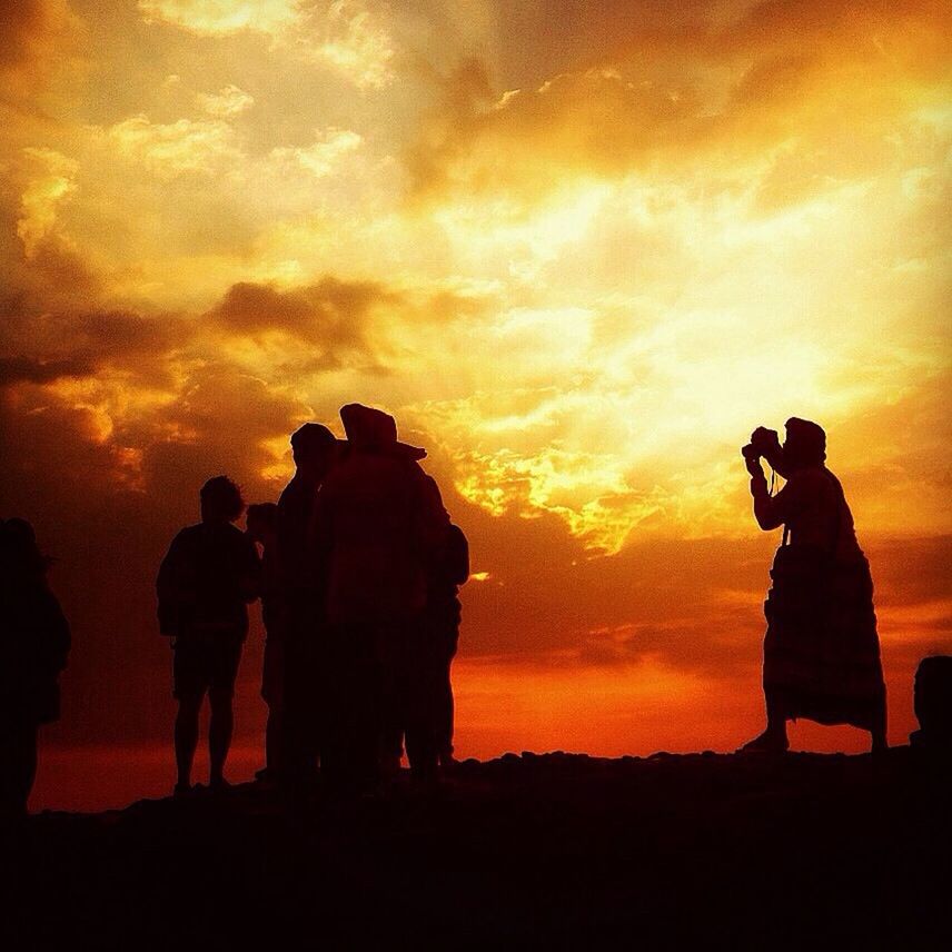 silhouette, sunset, men, sky, togetherness, orange color, lifestyles, leisure activity, cloud - sky, standing, person, bonding, friendship, beauty in nature, scenics, nature, love, dramatic sky