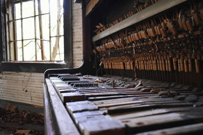 A perspective of keys on abandoned piano