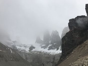 Scenic view of mountains against sky during winter