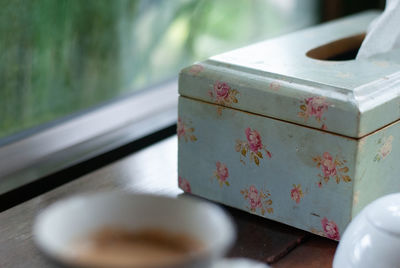 Close-up of open book on table