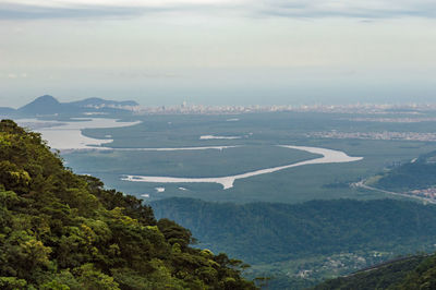 Scenic view of bay against sky