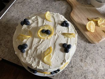 High angle view of ice cream on table