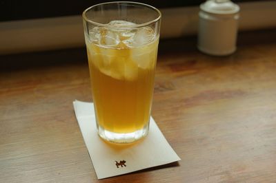 High angle view of coffee on table
