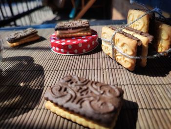 Close-up of cookies on table