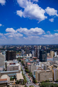 High angle view of cityscape against sky