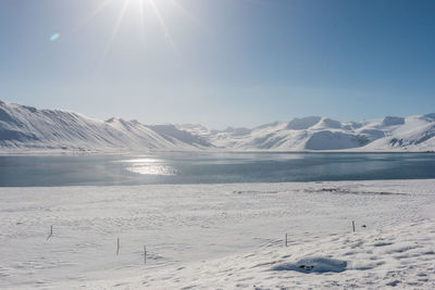 Scenic view of snowcapped mountains against sky