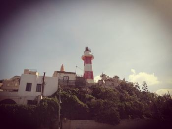 Low angle view of lighthouse against sky