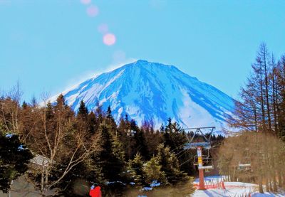 Scenic view of mountains against clear blue sky