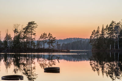 Scenic view of lake against sky during sunset