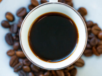 High angle view of coffee cup on table