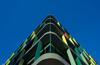 Low angle view of building against clear blue sky