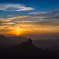 Scenic view of silhouette mountains against sky during sunset