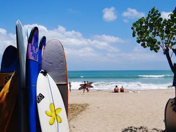 Panoramic view of beach against blue sky