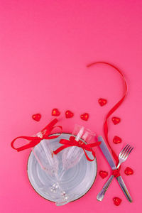 High angle view of heart shape on glass table