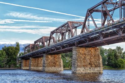 Low angle view of bridge over river against sky