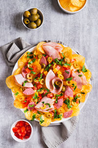 High angle view of food on table