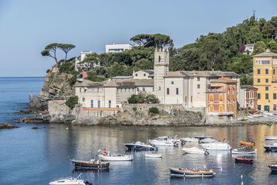 Panoramic aerial view of sestri levante and the gulf of tigullio from the path to punta manara