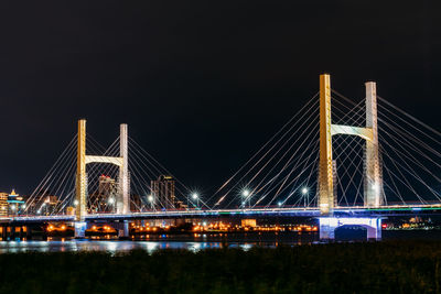 View of suspension bridge at night