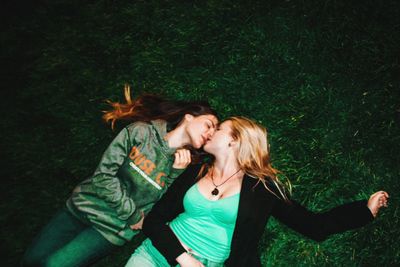 Young couple kissing outdoors