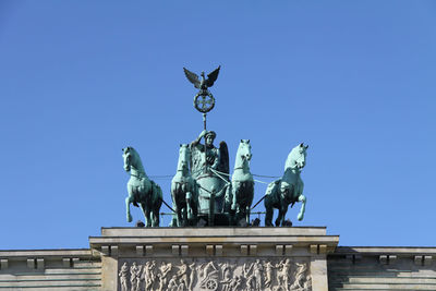 Low angle view of statue against clear sky