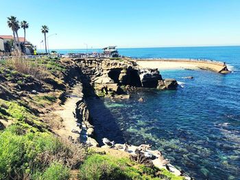 Scenic view of sea against clear sky