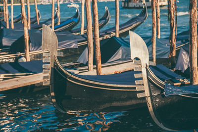 Boats moored in canal