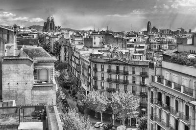 High angle view of buildings in city