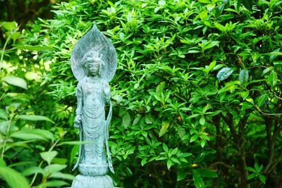 Statue against trees and plants