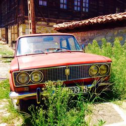 Abandoned car on grass